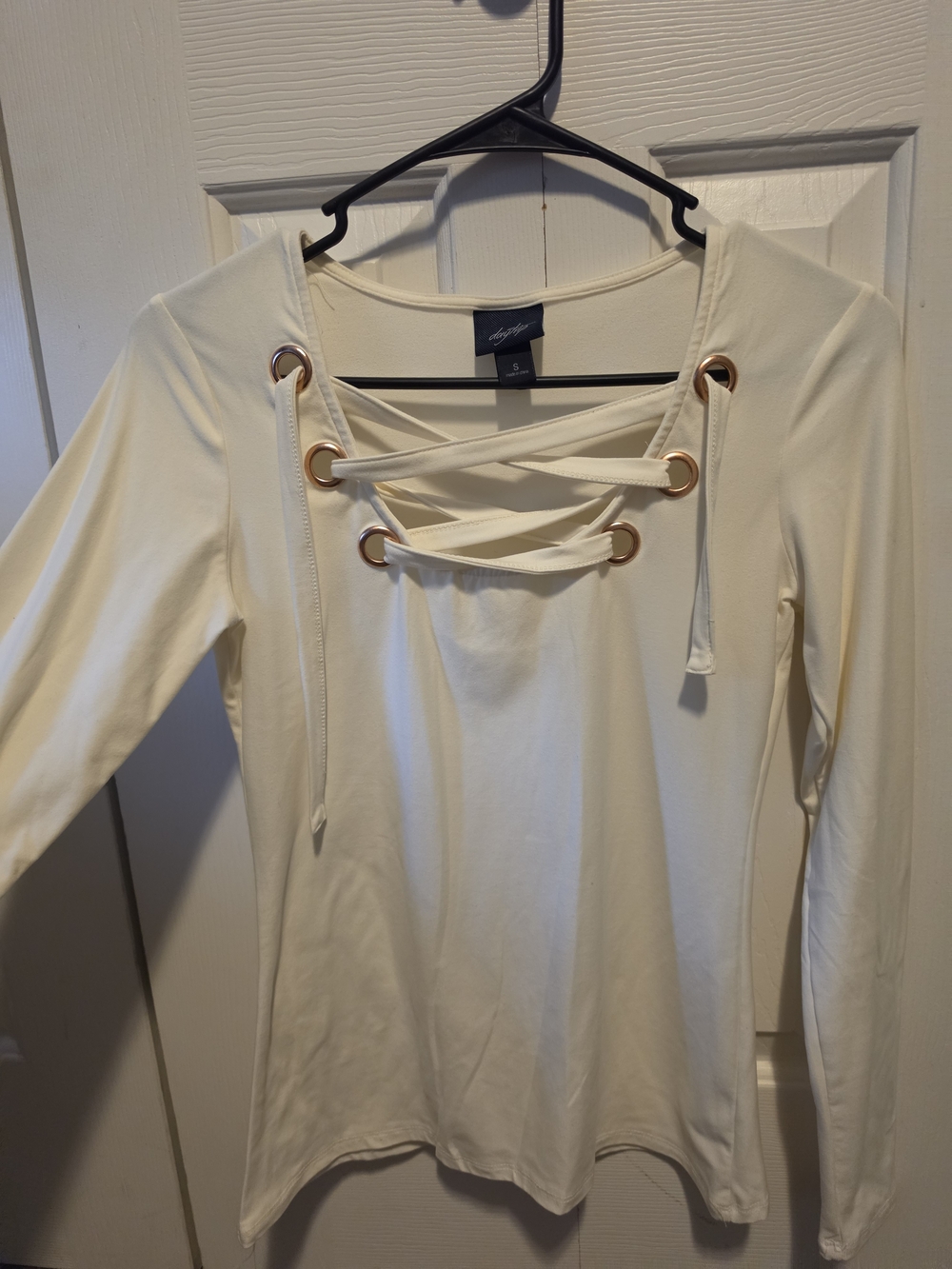 Daytrip Cream Lace-Up Long Sleeve Top with Gold Grommets